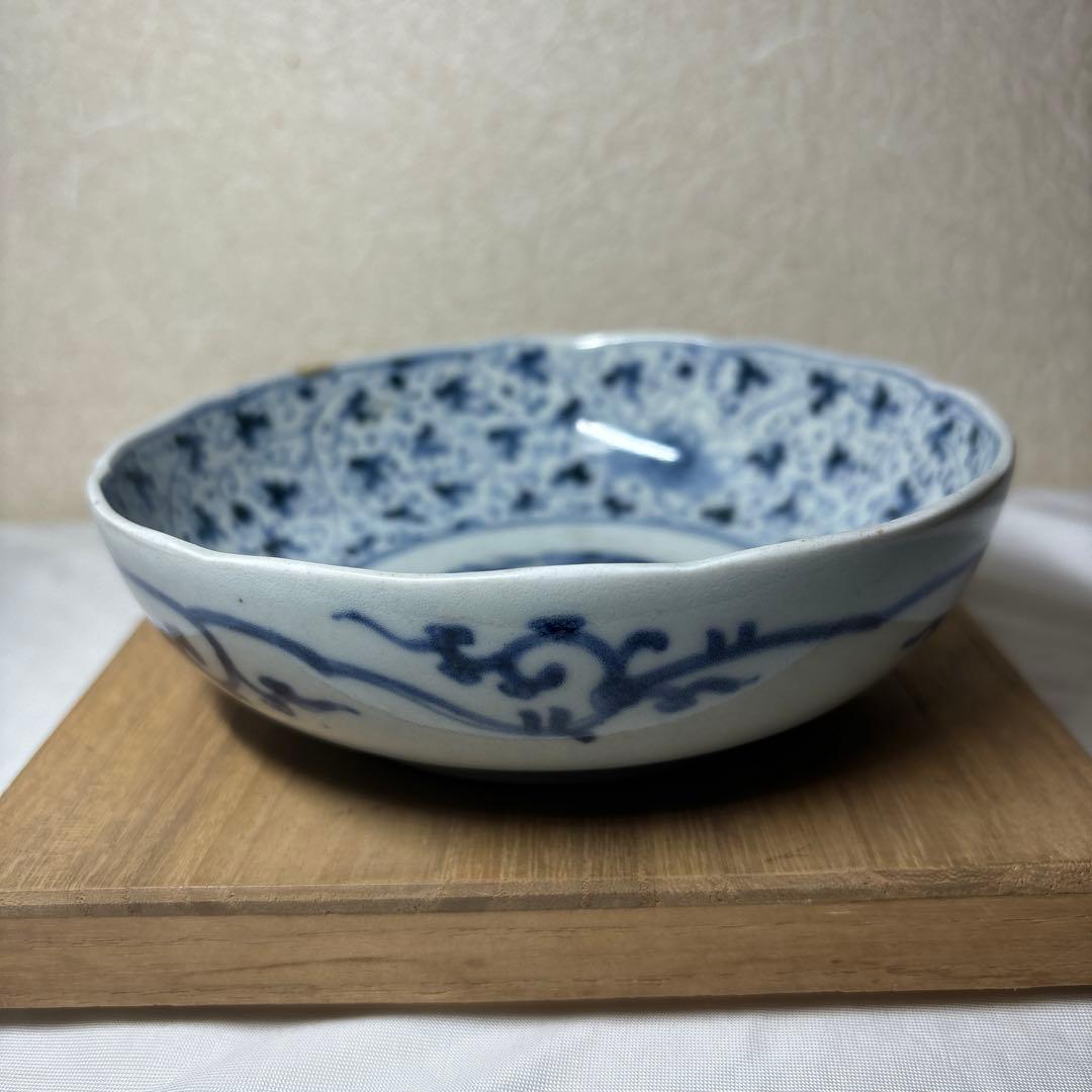 古伊万里 富貴長春 銘 染付け 江戸期 花唐草 钵