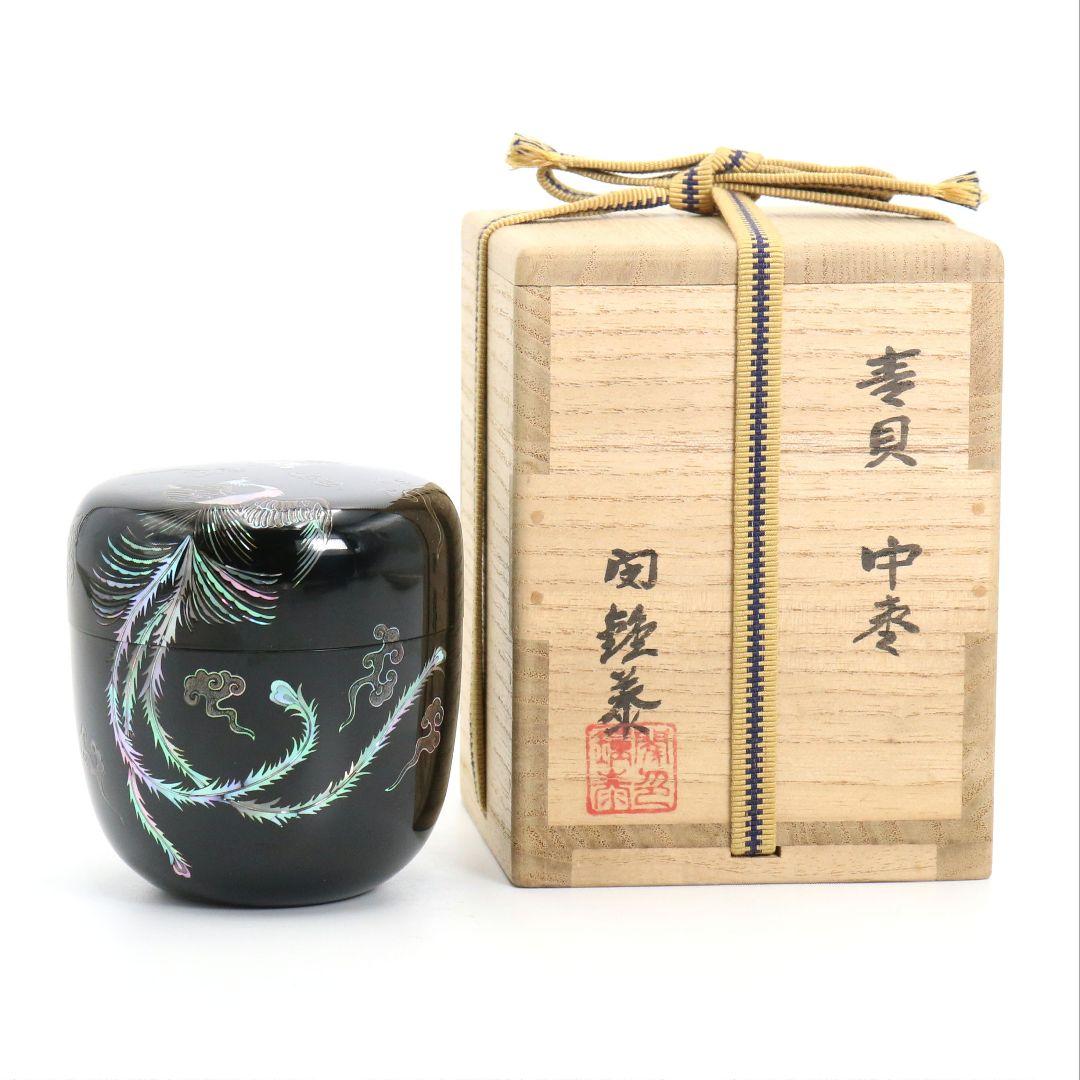 閔鍾泰作 鳳凰図青貝 大棗 螺鈿細工 韓国美術 茶道具 共箱　V1001