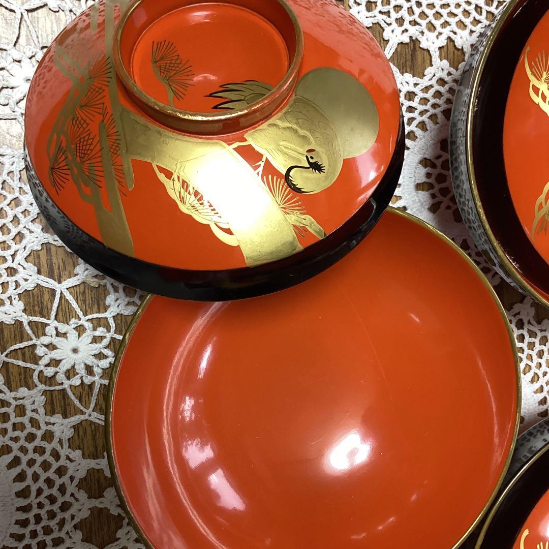 k2f18 漆器 蓋付き椀 セット 金色の鶴　10客