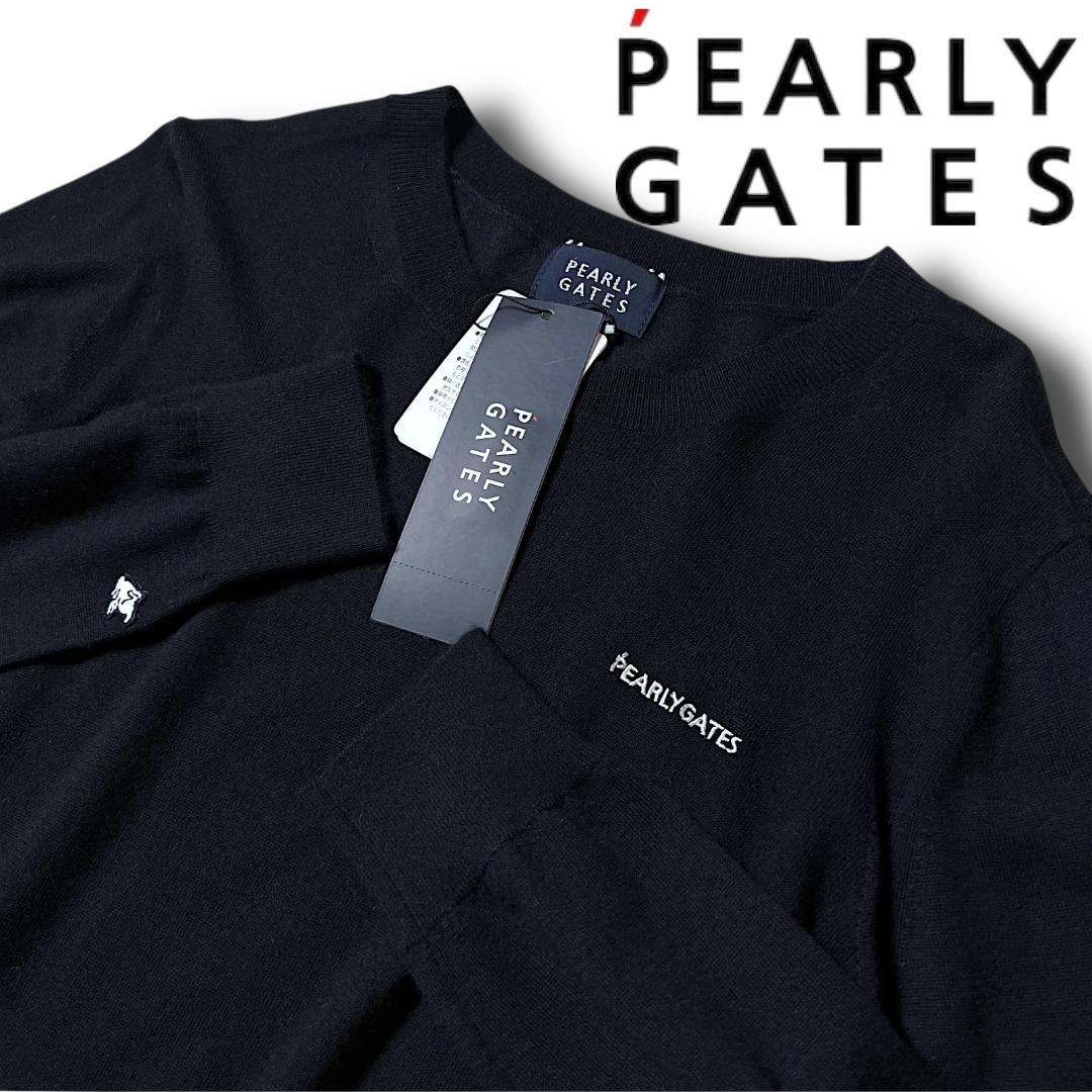 新品 0 パーリーゲイツ 定価41,800円 カシミヤクルーネックニット 紺