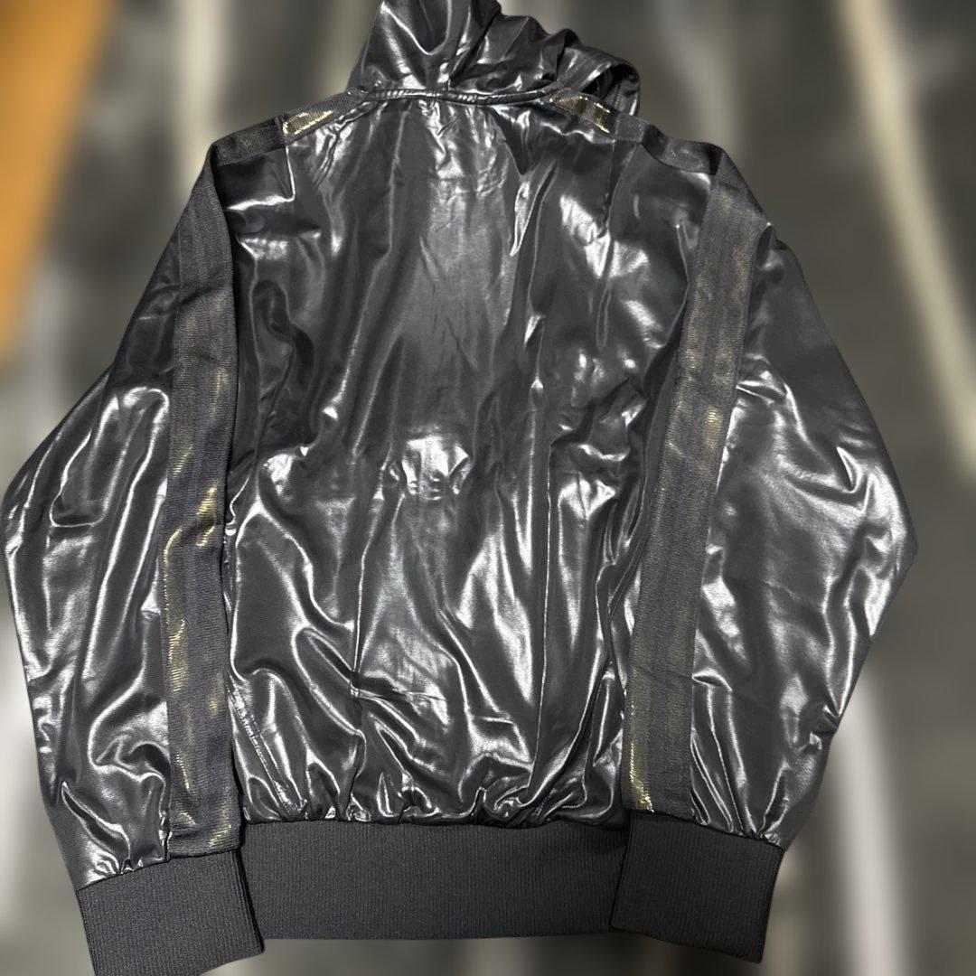 adidas フード付き コーティング ジャケット ジャージ 上下セットブラック