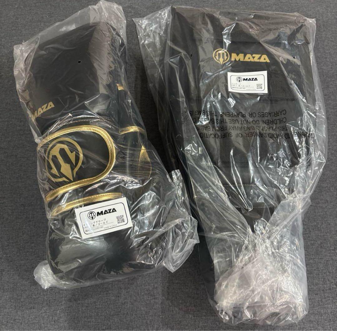 MAZA マザ　ボクシンググローブ　シンガード　セット　黒　ゴールド　14oz