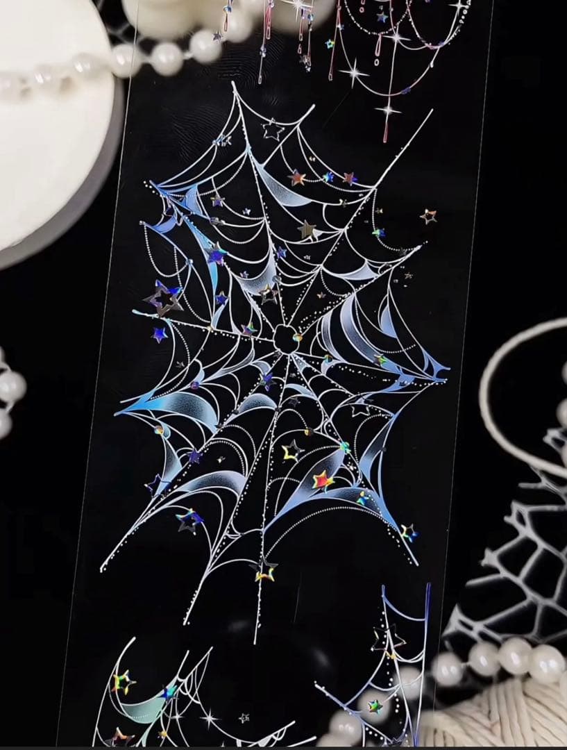 贝壳银 星梦网 6cm×10m 海外マスキングテープ　海外マステ　蜘蛛の巣