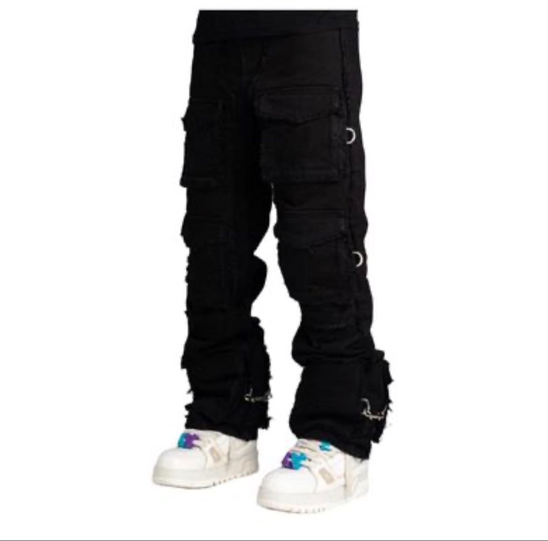 GUAPI リング付き プレミアムカーゴデニム ブラック28インチ