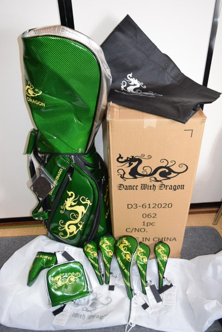 新品☆ダンスウィズドラゴン キャディバック＆ヘッドカバー７つセット☆定価17万円