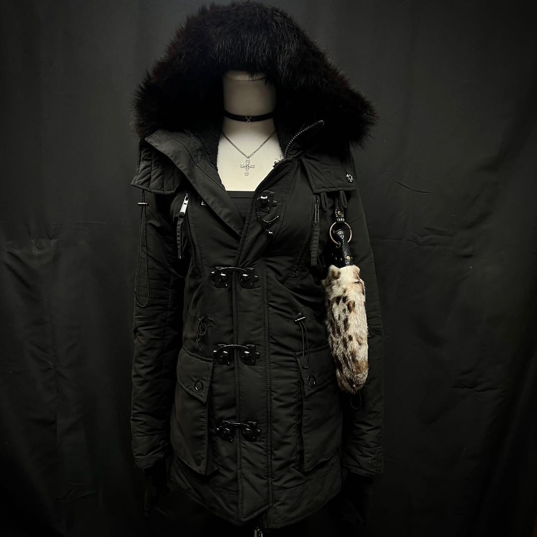 平成ギャル　y2kグランジ　ダークコア　リアルファー付き　モッズコート　ギミック