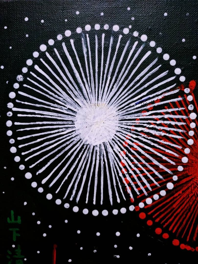 【F6号】山下清【長岡の花火】手描き/表裏サイン・共シール有り/油彩/油絵/額縁