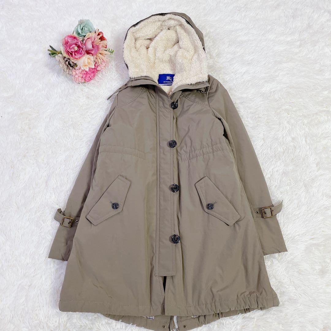 美品　バーバリーブルーレーベル　ノバチェック　ボアライナー付　モッズコート　38