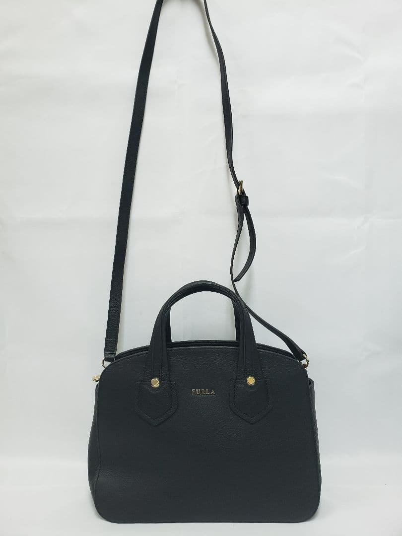 ［フルラ］2way レザーハンドバッグ　未使用品　黒　保存袋付き