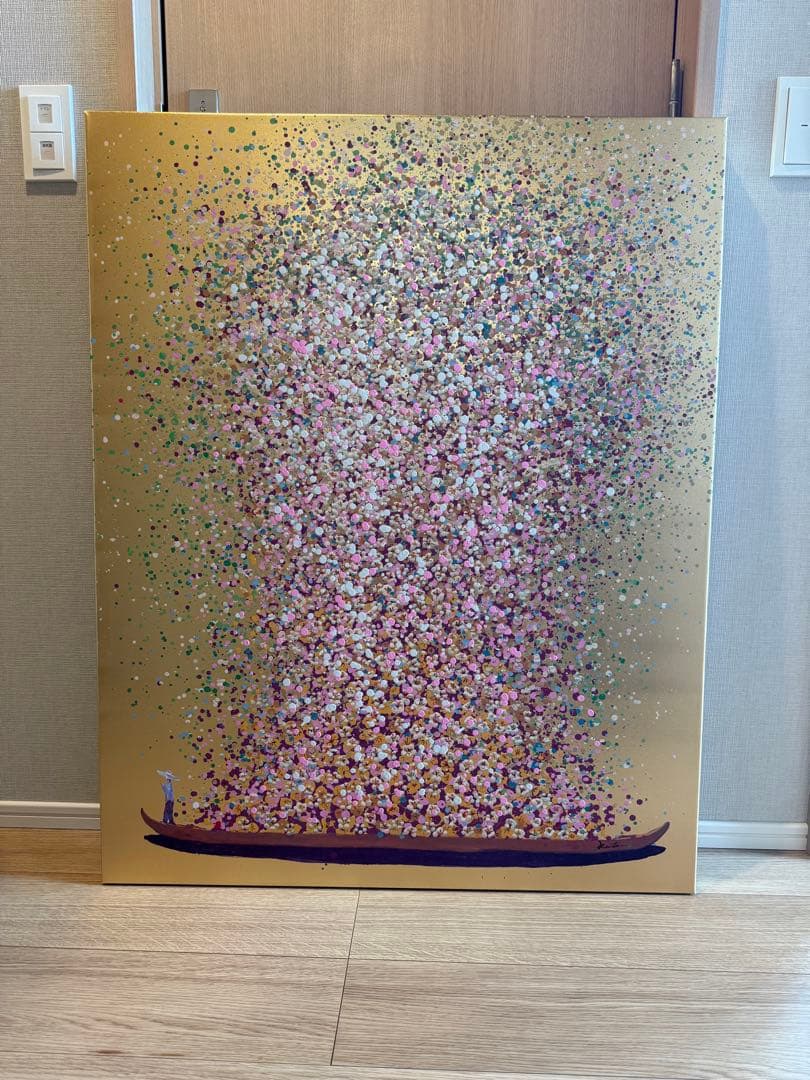 フラワーボート ゴールドピンク 100x80cm タッチドピクチャー KARE