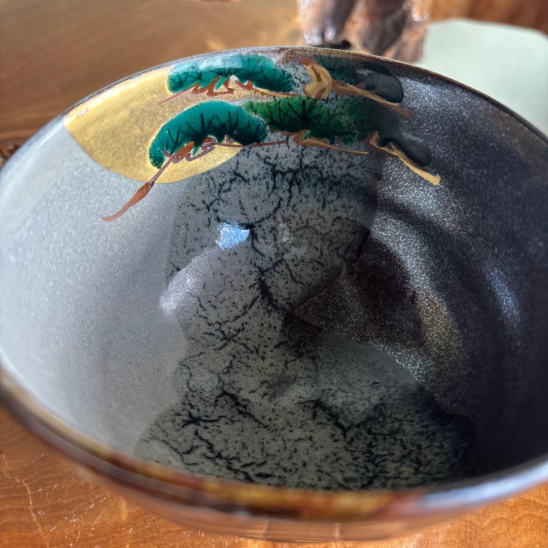 京焼 宮川香せつ造 「松に鶴」抹茶碗 茶道具 共箱