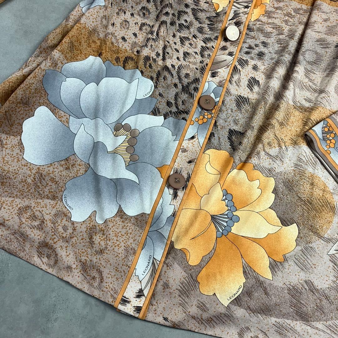 LEONARD レオナール 総柄カーディガン 42 大きいサイズ カンカン 花柄