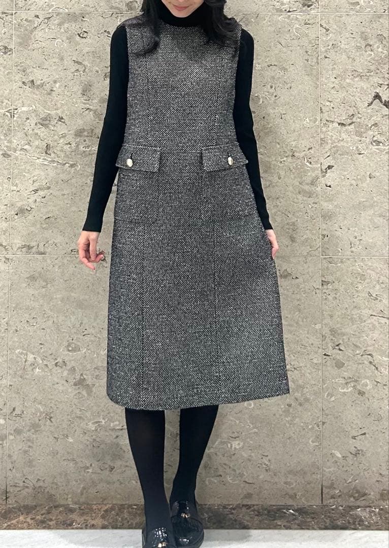 美品★M-premier★エムプルミエ★ツイードワンピース★黒★ジャンスカ