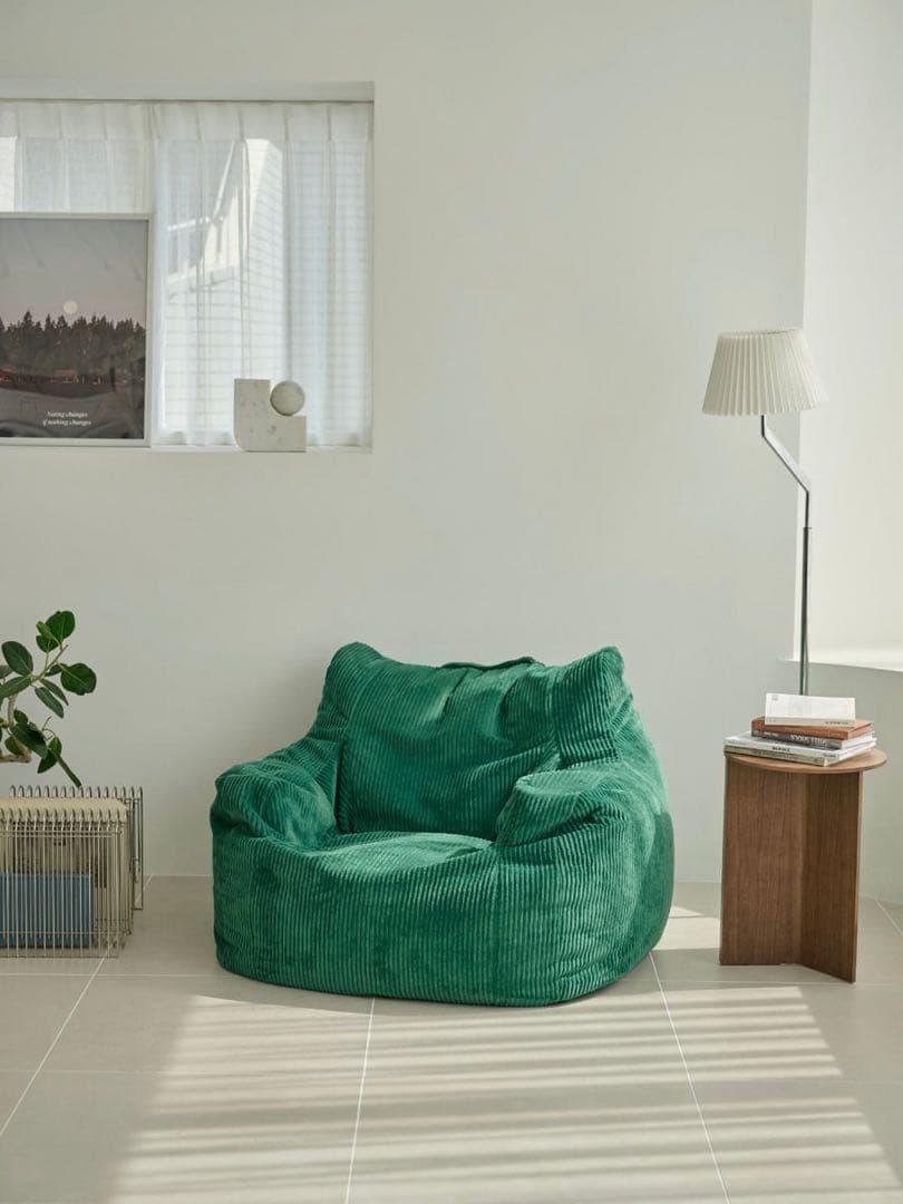 LOOSY 1人掛けビーズソファ　コーデュロイ グリーン