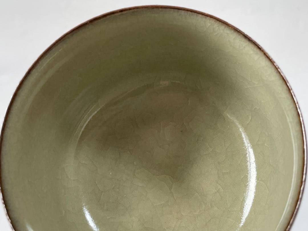 陶芸家　作家物　原口卓士　米色瓷　茶碗　米色青磁　青磁　茶碗　共箱