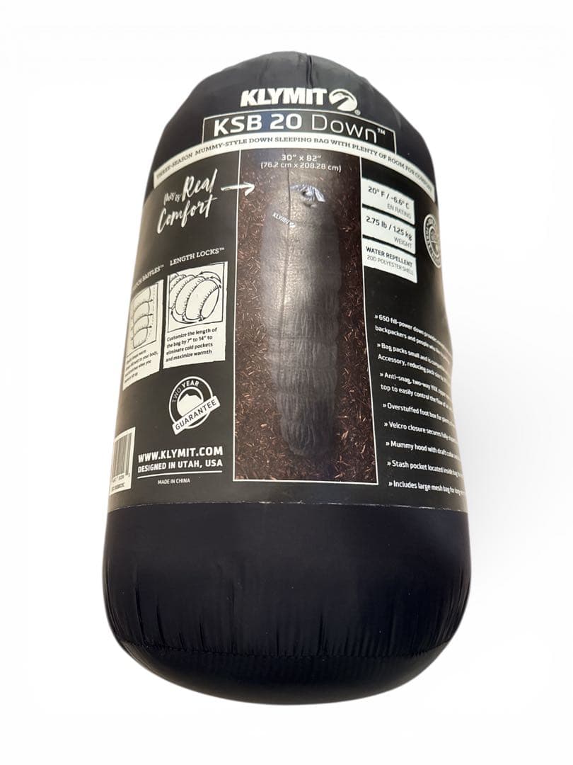 KLYMIT KSB20ダウン寝袋 ストレッチ機能 軽量シュラフ防水 3シーズン