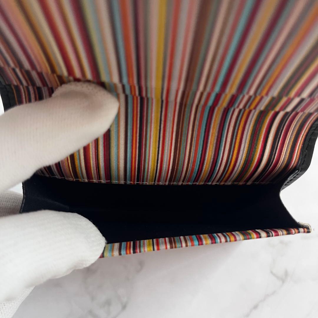 未使用　ポールスミス メンズ カード入れ 無地×マルチストライプ ブラック