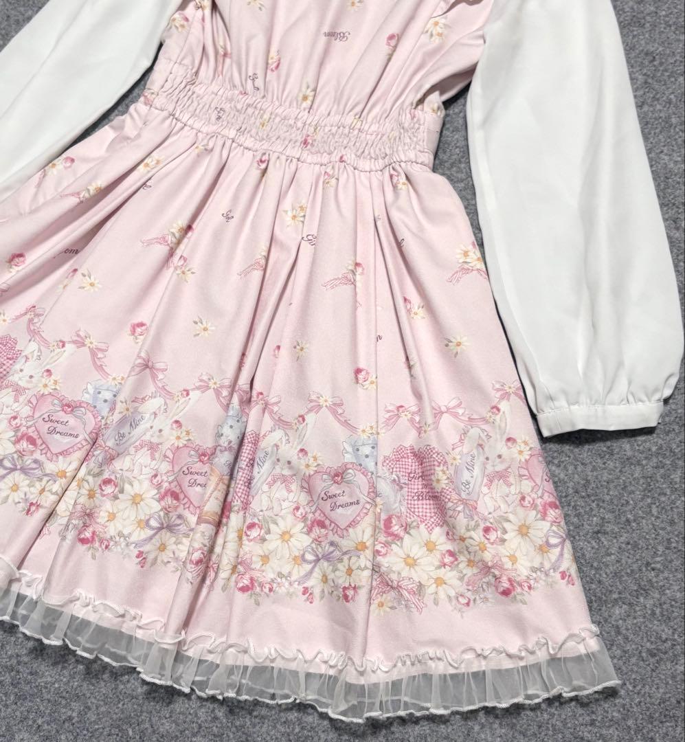 LIZ LISA 襟付き 長袖 ワンピース うさぎ フラワー 柄　ピンク