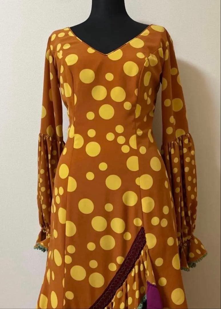 Sonia Johnes フラメンコドレス 茶色と黄色の水玉ワンピース3サイズ