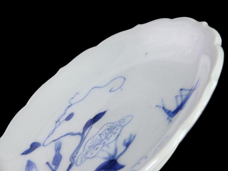 古伊万里　染付　朝顔にバッタの図　豆皿　手塩皿　D815AS-CQf