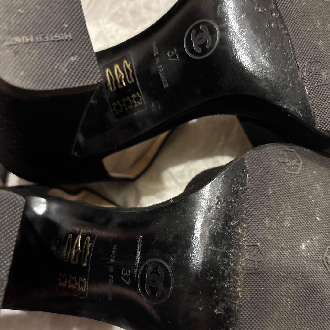 CHANEL シャネル ブラックオープントゥサンダル ベロア 37