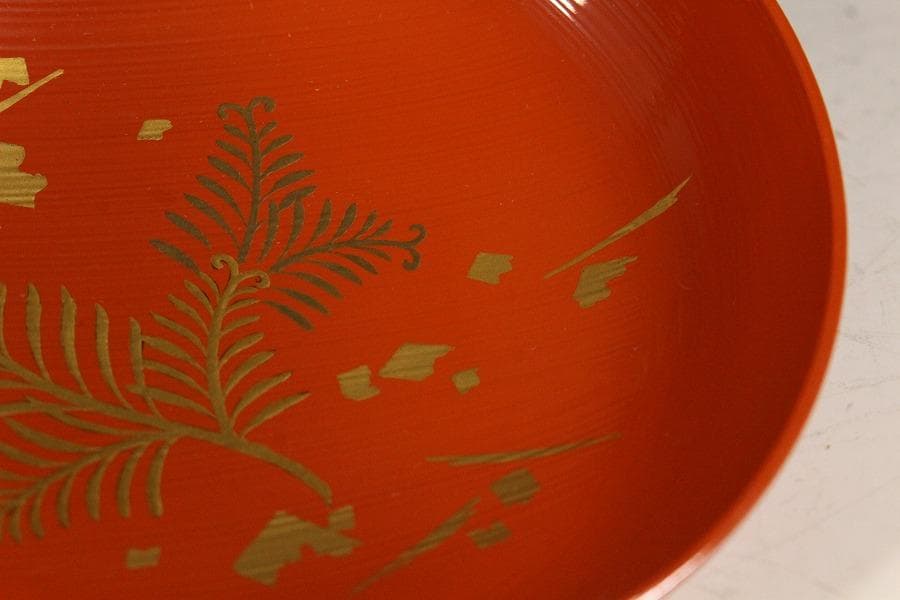 平安象彦製 朱塗刷毛目 蓋蒔絵 椀 十客 美品 共箱(K-A751)