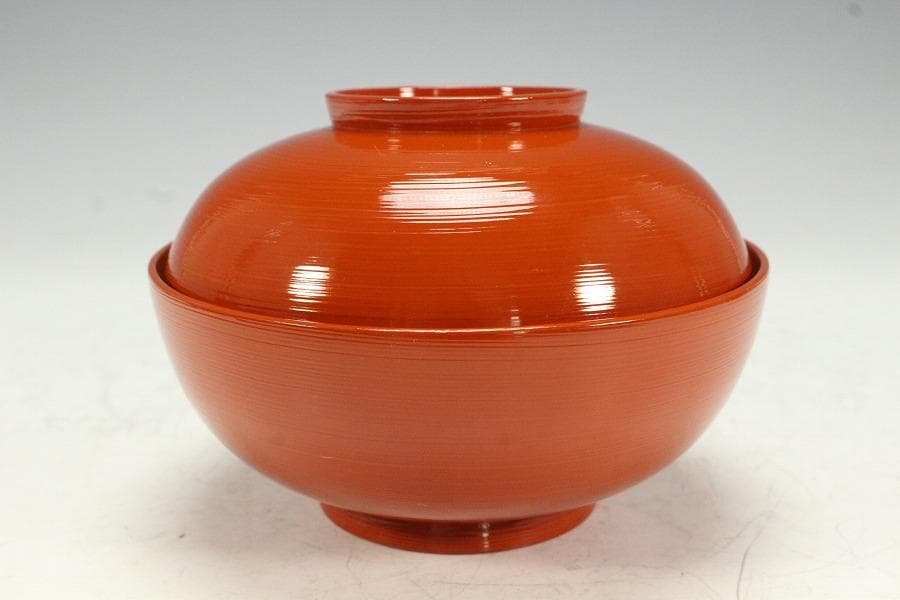 平安象彦製 朱塗刷毛目 蓋蒔絵 椀 十客 美品 共箱(K-A751)