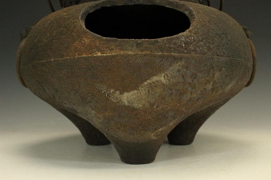 茶道具 鬼面風炉釜 平丸釜 環付 706