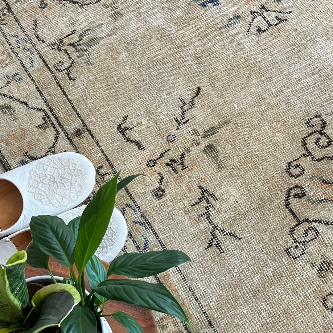 シノワズリ✳︎109×200ロイヤルミルクティー　グリーン　トルコヴィンテージラグ