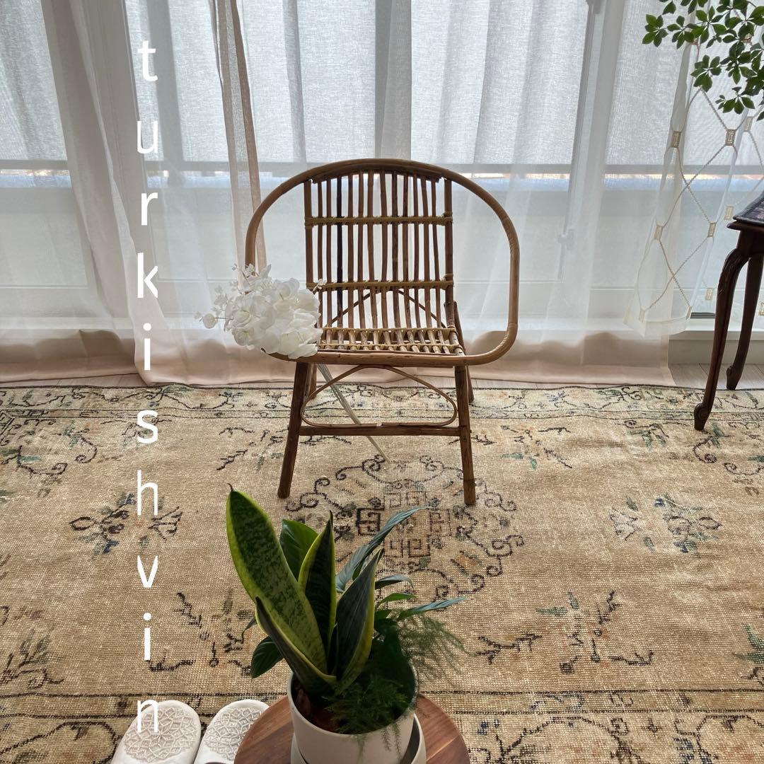 シノワズリ✳︎109×200ロイヤルミルクティー　グリーン　トルコヴィンテージラグ