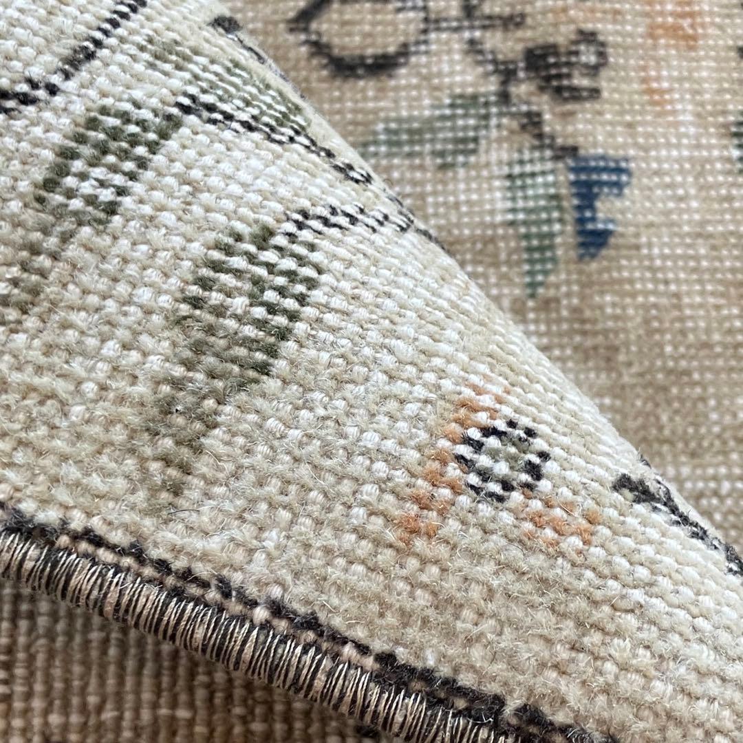 シノワズリ✳︎109×200ロイヤルミルクティー　グリーン　トルコヴィンテージラグ