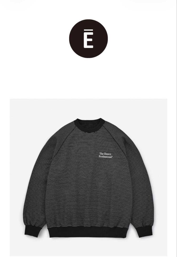 ENNOY エンノイBORDER CREW NECK SWEAT BLACK S
