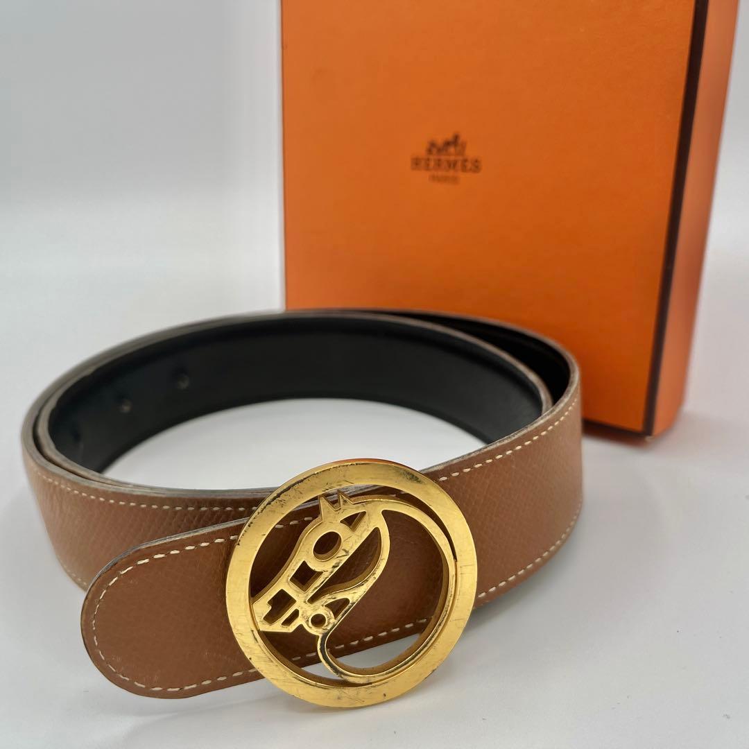 HERMES エルメス　ベルト レザー ホースモチーフ　75 ○Z刻印