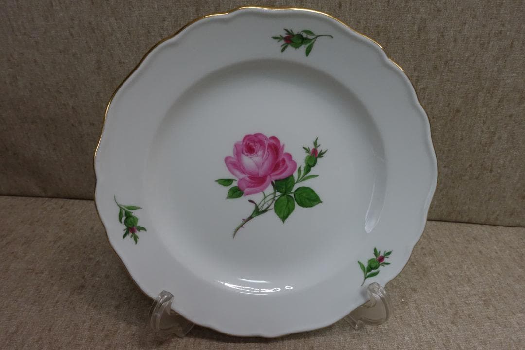 マイセン ピンクローズ 金彩プレートペア