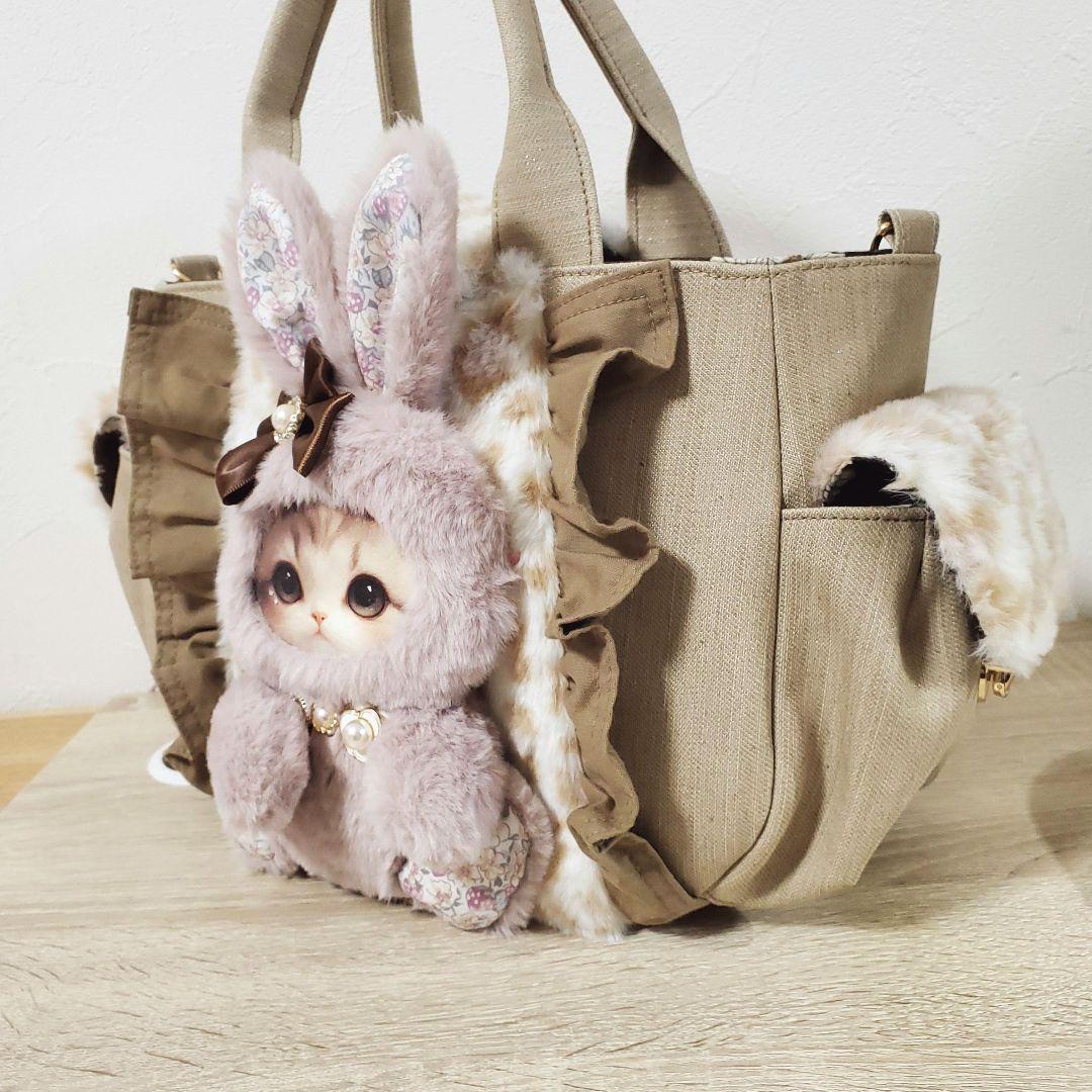 う*ん様 ハンドメイド サイドポケット付きトート バッグ ねこちゃん ぬいぐるみ