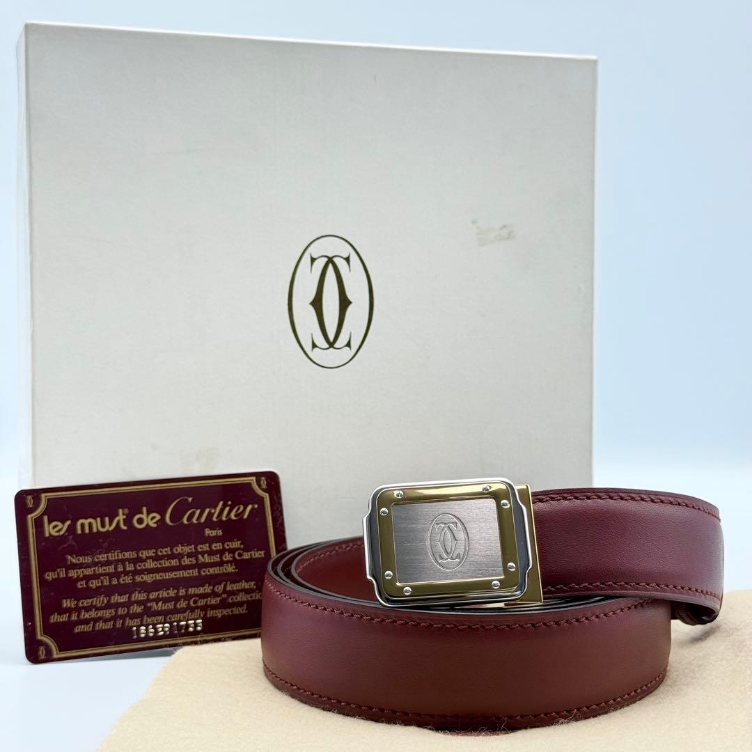 ✨未使用級✨カルティエ ベルト マストライン 本革 箱付 ゴールド金具 ボルドー