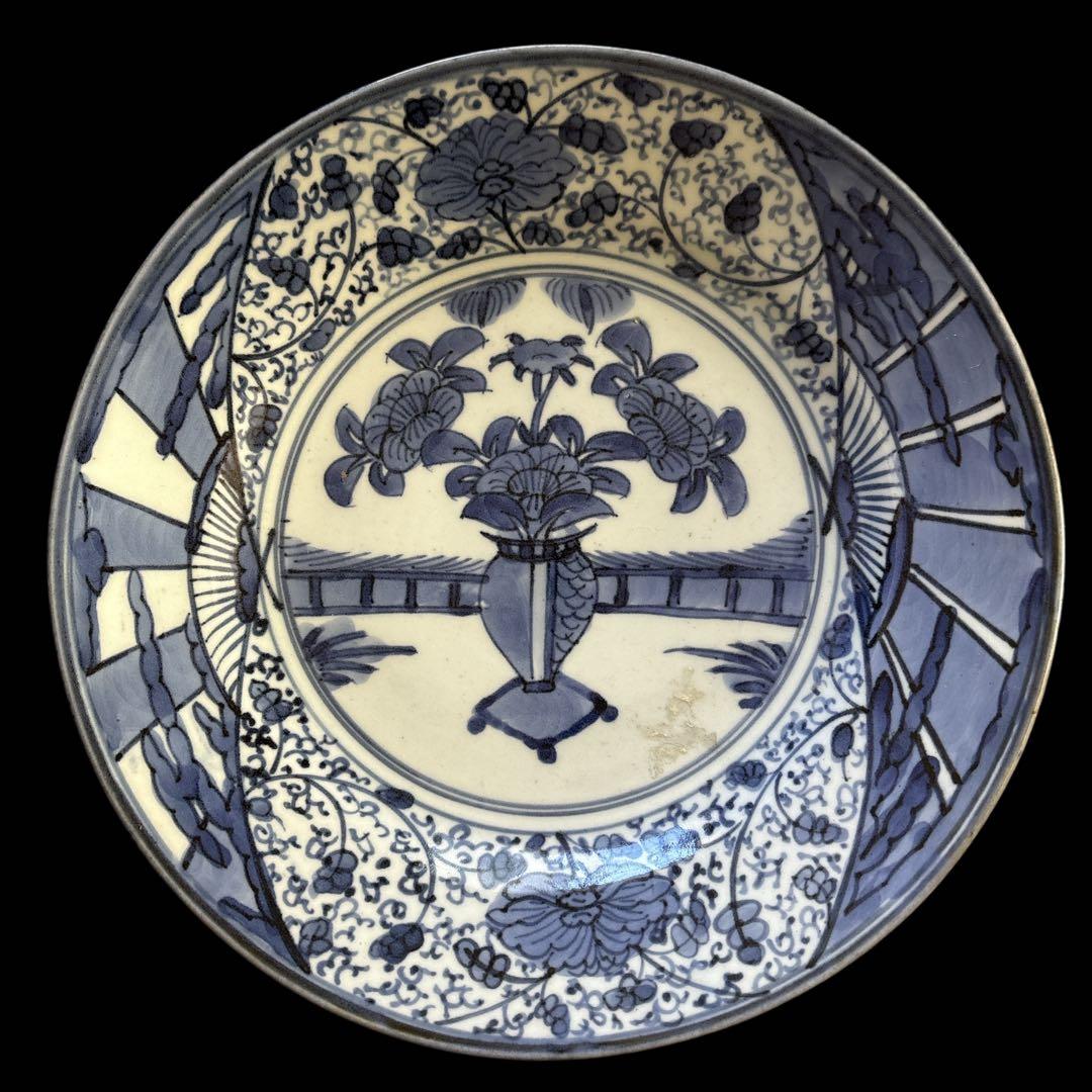 【古伊万里】江戸後期 染付花文 皿 青花磁器 和骨董 飾り皿 アンティーク