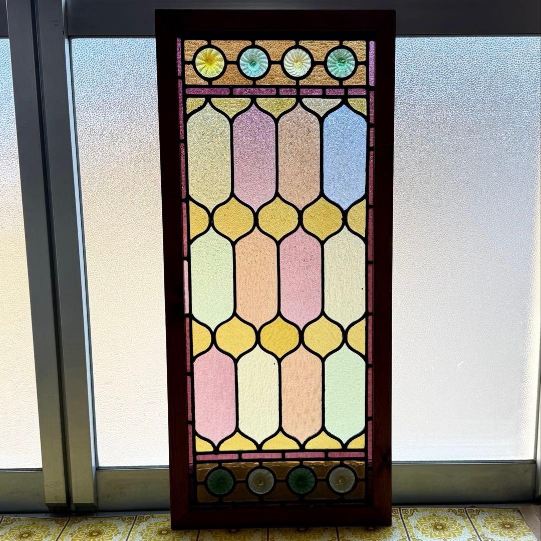 アンティークステンドグラス ロンデル マルチカラー 縦横使い 1920年代英国製