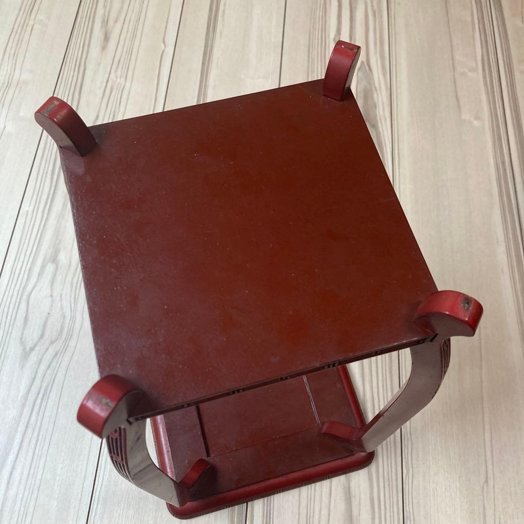 【中古品】村上堆朱 牡丹 唐草 高 花台　花瓶台　レトロ　ビンテージ　伝統工芸