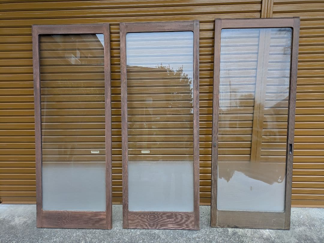 木製フレーム ガラスドア 3枚セット　W685×H1790　引き取り希望