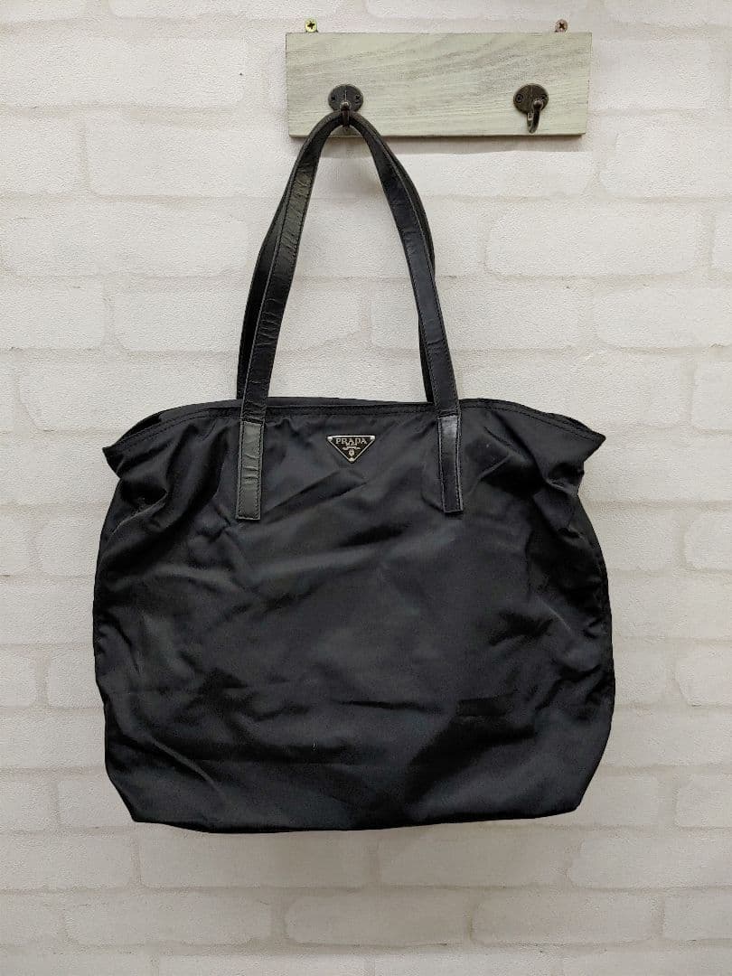 クロボボPRADA　トートバッグ　ハンドバッグ　白タグ　三角ロゴ　ナイロン