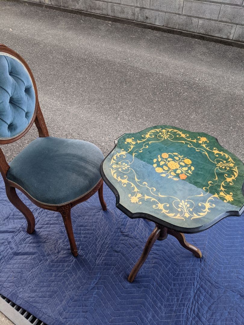 イタリア製　象嵌細工　サイドテーブル　コーヒーテーブルチェアセット　アンティーク