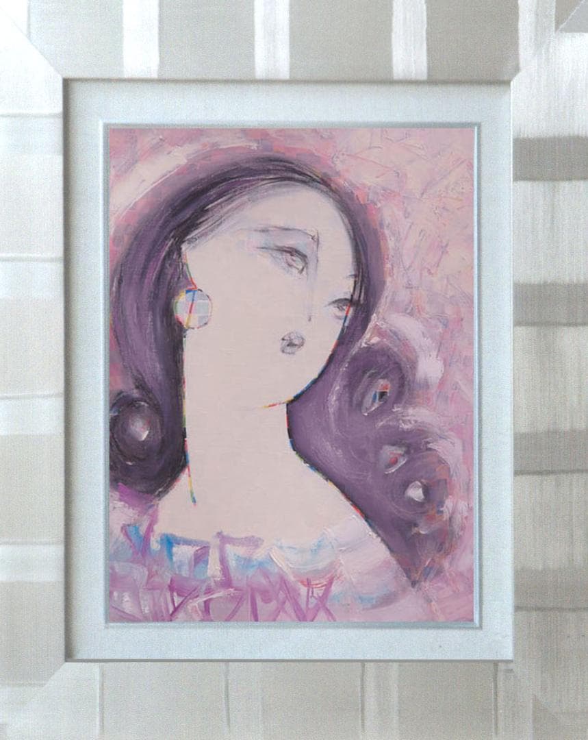 油絵 菅家令子 絵 絵画 インテリア 額付(白) F6-082111 人物 女性