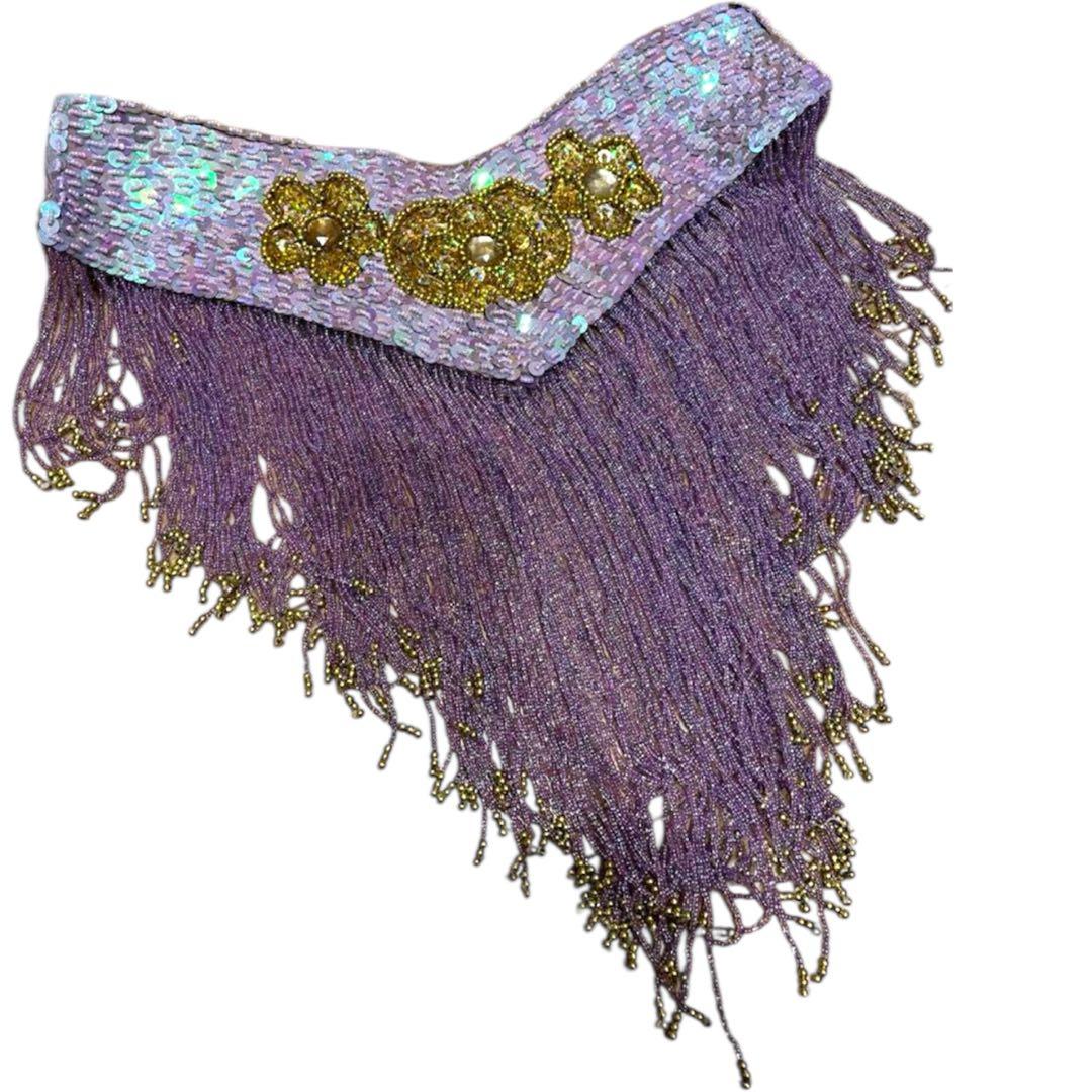 トルコ製　ベリーダンス 衣装 3点　ラベンダー スパンコール ハンドメイド　豪華