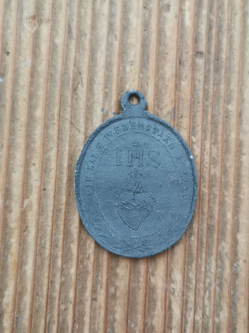 1854年アンティーク ザビエル＆キリストの心臓 異素材ラージメダイ ペアセット