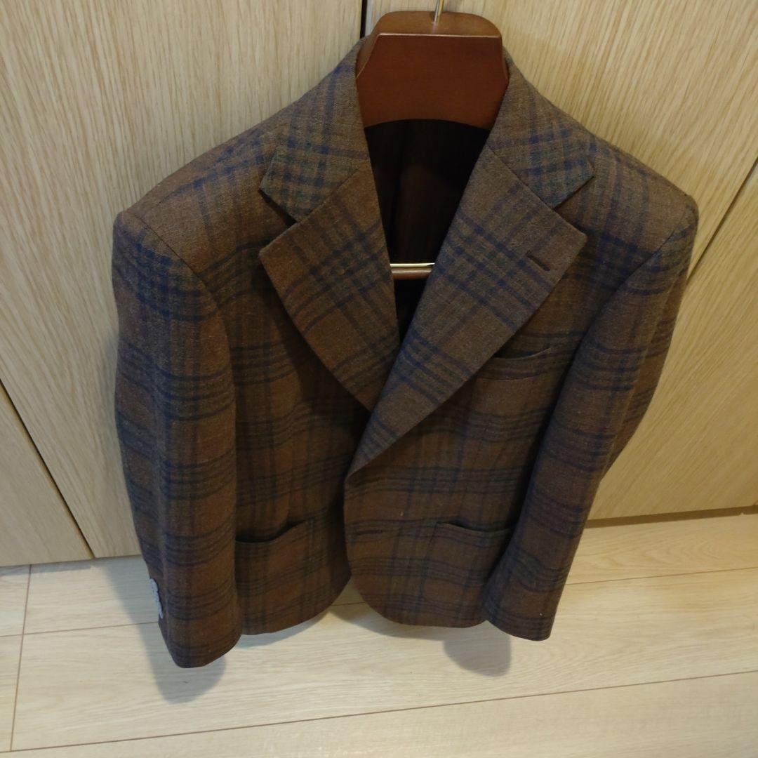麻布テーラー　ブラウン チェック柄 ビジネスジャケット