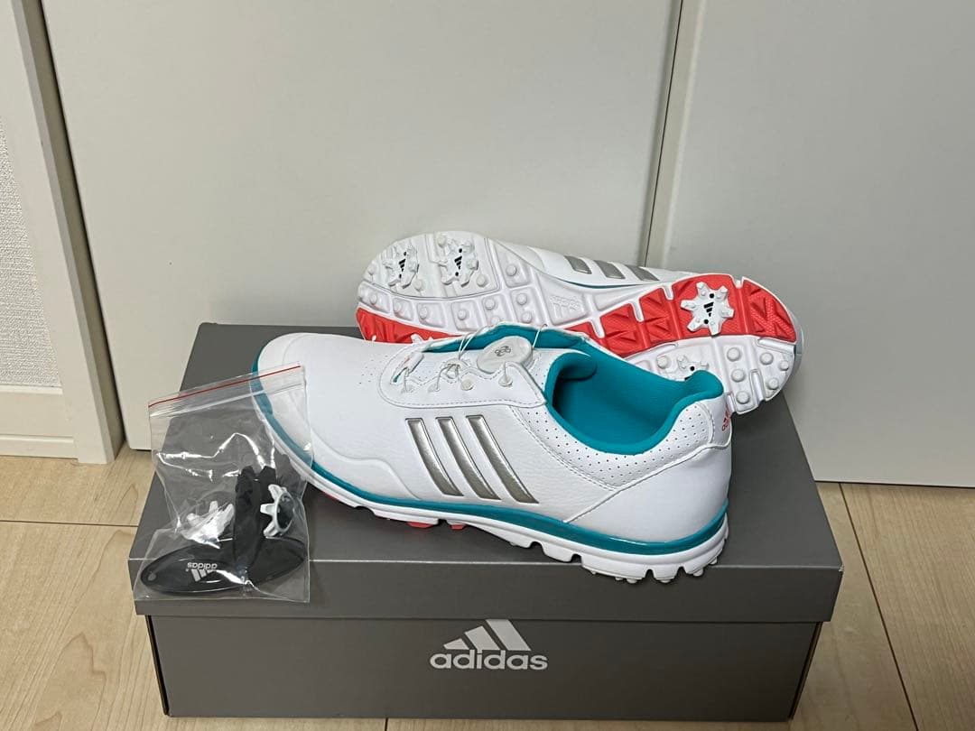 健二 [新品未使用]adidas ゴルフシューズ ホワイト/ターコイズ