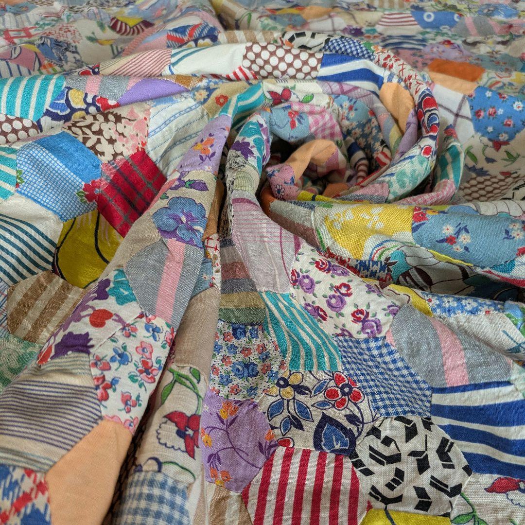 アンティーク　キルトトップ　ヘキサゴン