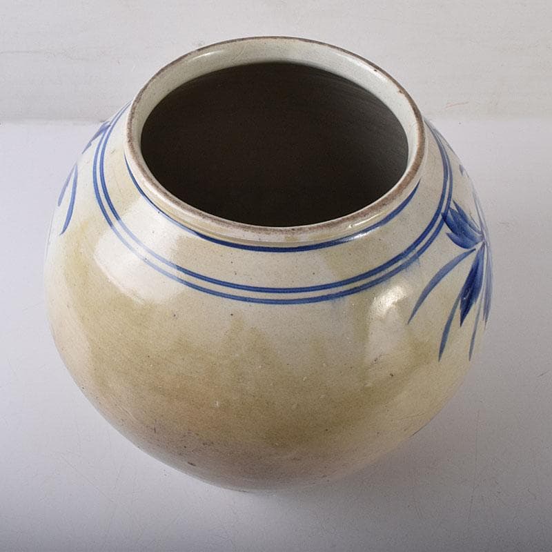 朝鮮美術　李朝　高麗白磁　染付　花文　壺　C　R7992C