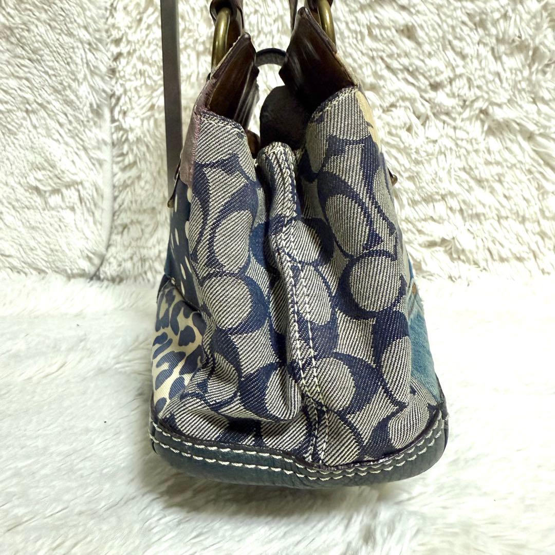 【希少】コーチ　パッチワーク ハンドバッグ ターソロック　デニム 青　10816